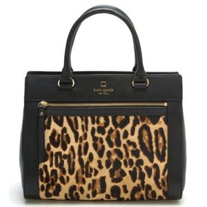 Kate Spade Black & Leopard Romy Perri Lane Calf Hair Satchel **Authentic**
